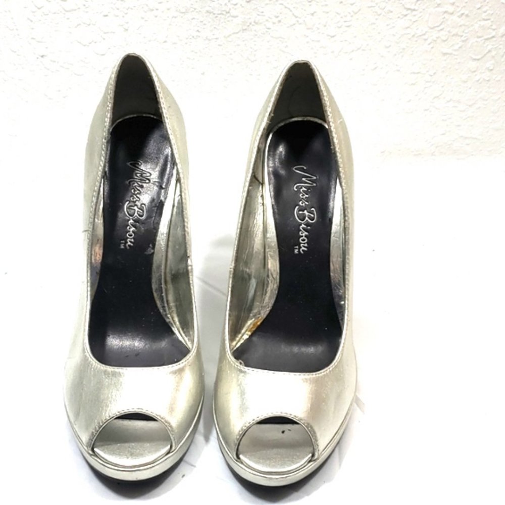 Miss Bisou Silver Open Toe Pumps
